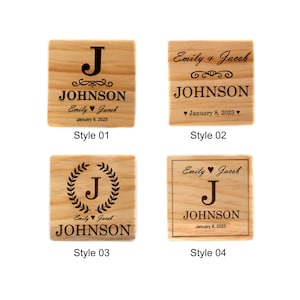 Personalized Wedding Coaster Set (4) - Personalized Anniversary Coaster Set - Custom Engraved Wooden Coasters - Monogram Wedding Gift