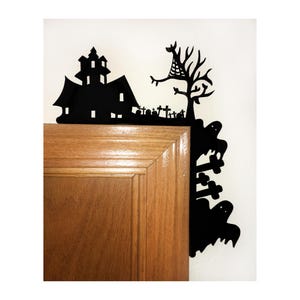 Halloween Door Corner | Haunted House and Ghosts Door Corner | Halloween Door Decor | Halloween Door Trim | Reversible | Laser Cut Wood