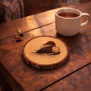Loon Laser-Engraved Wood Coaster Set | Cabin Decor