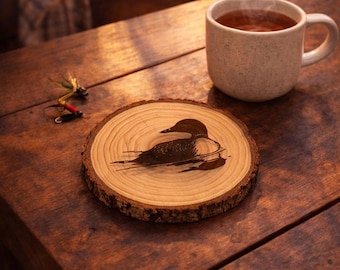 Loon Laser-Engraved Wood Coaster Set | Cabin Decor