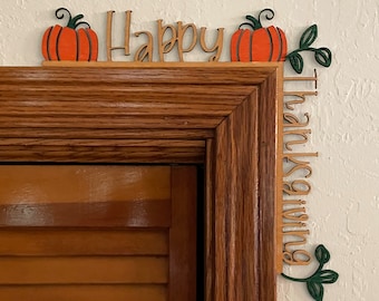 Thanksgiving Door Corner Decoration - Laser cut and hand-colored wood - 11.5"X11.75"