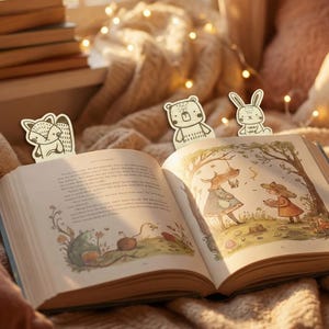 Children's Bookmark - Beaver Bookmark - Bear Bookmark - Bunny Bookmark - Engraved Wooden Bookmark - Child Gift - Cute Bookmark Bild 2