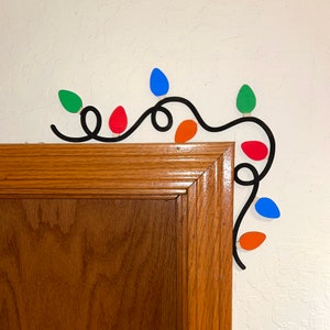 Christmas Door Corner Decoration - Christmas Lights - Laser cut and Hand Painted Wood - 11" wide X 10" Tall