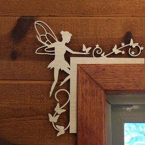 Fairy Door Corner Hanger - Cute Fairy Window Corner Hanger with Butterflies - Girls Room Decor - Kids Room Decor - Laser Cut wood