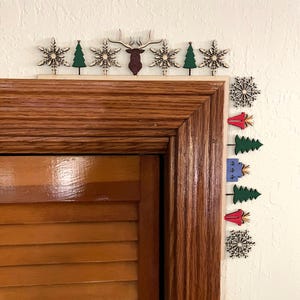 Christmas Door Corner Decoration - Snowflakes, Trees, Deer, Presents - Laser cut and Hand Painted Wood - 11.75&quot; tall X 11.25&quot; wide