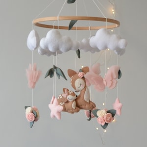 Deer Baby Mobile: Felt Flowers, Butterflies, Nursery Decor