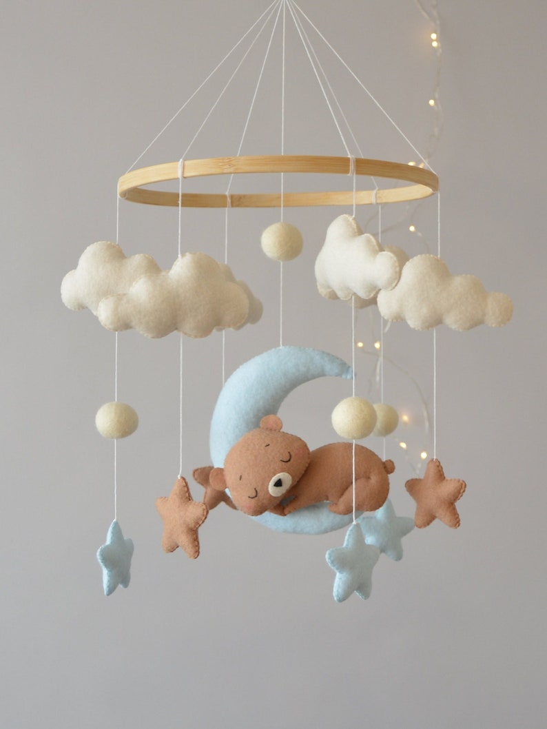Bear Baby Mobile Boy. Baby Mobile With Sleeping Bear. Etsy