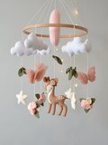 Deer baby mobile girl. Butterflies baby mobile. Baby shower gift. Flowers baby mobile. product logo
