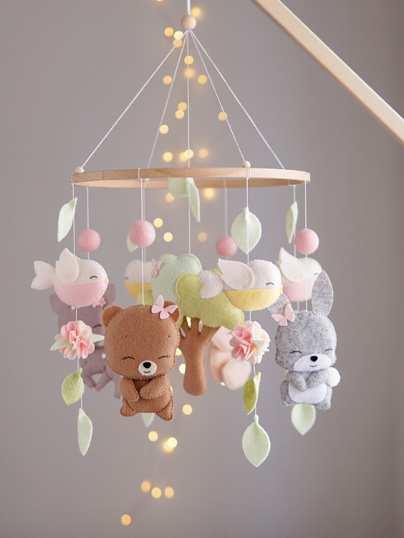 Woodland Animals Baby Mobile Girl. Nursery Crib Decor. Baby Etsy