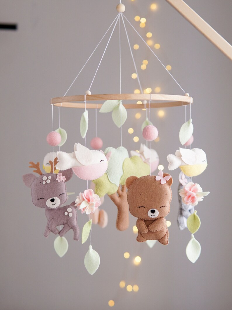 Woodland Animals Baby Mobile Girl. Nursery Crib Decor. Baby Etsy