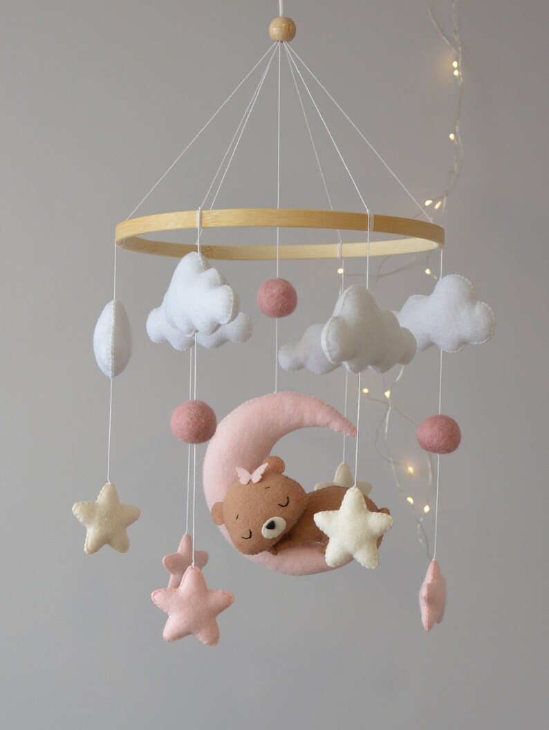 Bear Baby Mobile Girl. Boho Baby Mobile. Baby Mobile With Etsy