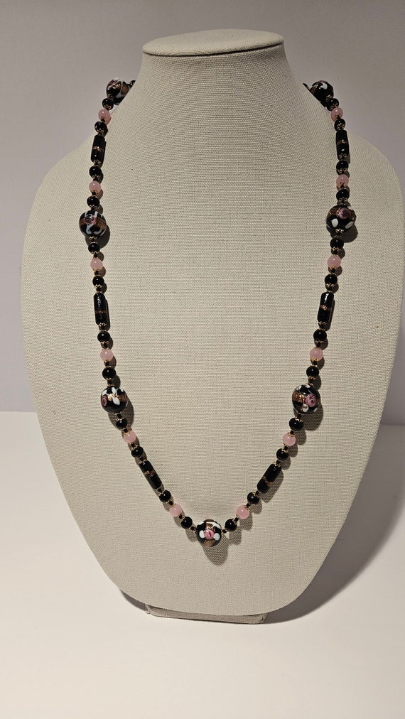 Vintage 32in. Necklace BLACK with Hand Decorated M