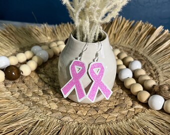 Breast cancer awareness ribbon earrings awareness earrings cancer survivor earrings pink ribbon earrings