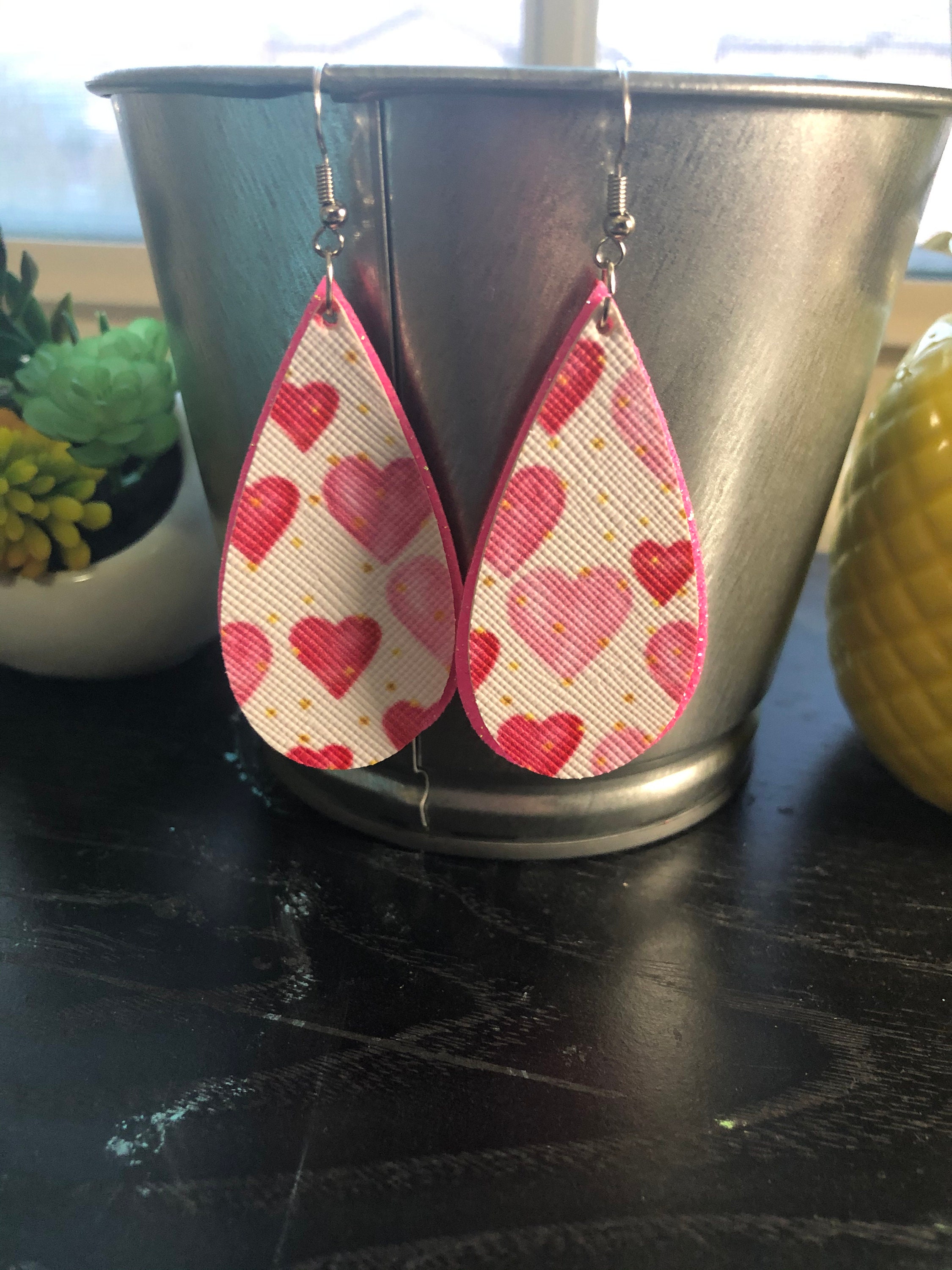 Heart Earrings for Valentines Day Earrings Faux Leather Etsy