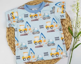 T-Shirt Baustellenfahrzeuge Kinder Gr. 56 - 128 Junge - Mädchen | Kindergeburtstag | kurzarm Shirt Bagger | Lieferung Schweiz Deutschland