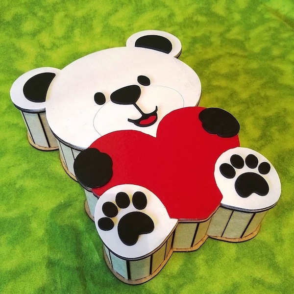 Boîte ours en peluche pour la Saint-Valentin pour cadeau ou fichier de découpe laser SVG chocolat
