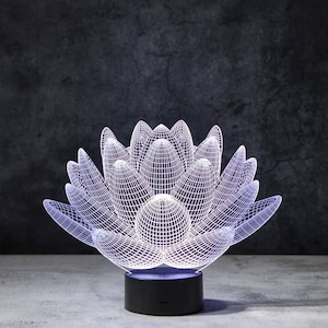 Arquivo de corte a laser SVG de lâmpada acrílica vetorial Lotus para lâmpada transparente de ilusão