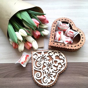 Boîte de la Saint-Valentin pour chocolat Boîte à fichiers découpée au laser pour bonbons en forme de cœur