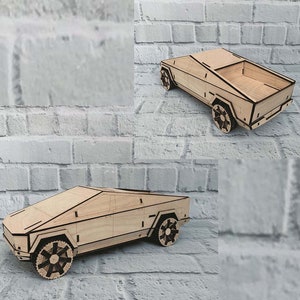 Tesla Laser Cut Tesla CyberTruck SVG para cnc 3d rompecabezas camión eléctrico CON INSTRUCCIONES