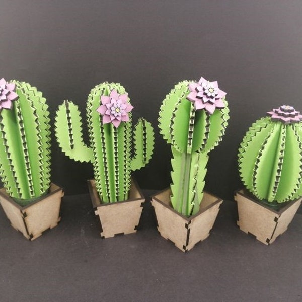 Cactus Laser Cutting 3d cactus SVG cnc 3d flower miniature