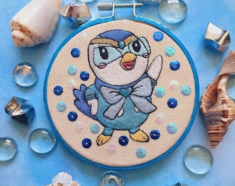 Sailor Piplup Embroidery Hoop – Pokemon Sailor Moon Crossover, Anime Wall Decor