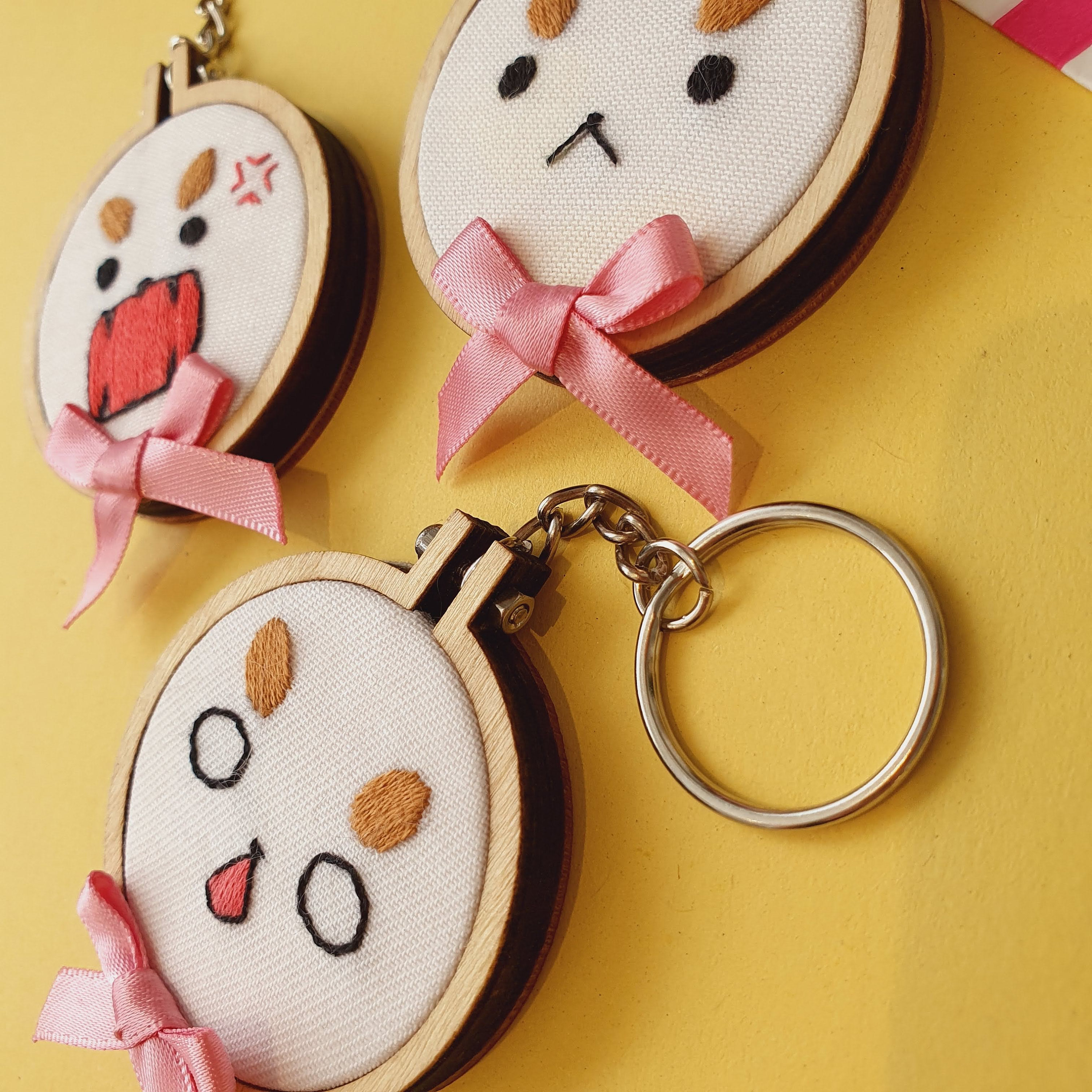 Puppycat and Bee Inspired Embroidery Keychains Puppycat Etsy UK