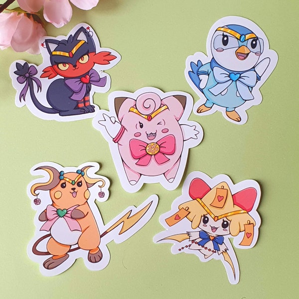 Adesivi Sailor Moon - adesivi Pokemon - anime ispirati Clefairy Litten Piplup Jirachi Raichu Moon Mars Mercury Venus Jupiter crossover