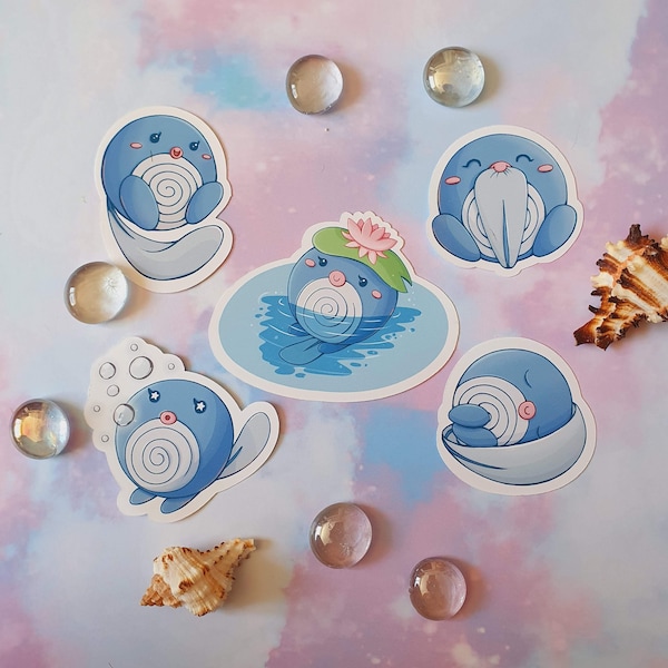 Poliwag Stickers - Pokemon inspired Waterproof Tadpole Vinyl Stickers
