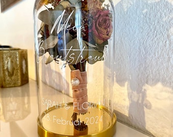 Hermosa campana de cristal para la boda - personalizado, flores secas, idea de regalo, regalo de boda, ramo de novia, boda, compromiso, |