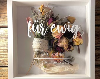 Forever*Picture frame for the bridal bouquet, choice of font, personalized, gift idea, wedding gift, engagement, registry office, 27 x 27 cm