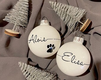 Personalized glass ball with name, 6 cm, black/white *BESTSELLER 2022*great gift idea, paw, cat, dog, Christmas, Christmas, winter