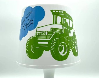 Tischlampe, Kinderlampe "Traktor-Fan" mit Namen und Wunschtext, tolle Geschenkidee, Geburtstag, Feierlichkeiten, verschiedene Schriftfarben