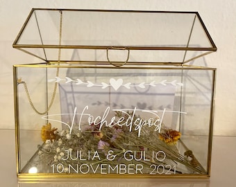 Wedding mail glass box * for money gifts and cards for the wedding, with lettering - *eye-catcher at every wedding* 22×13×19 cm