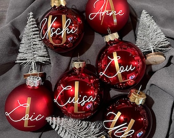 Personalized glass ball with initial & name-6 cm, shades of red*BESTSELLER 2022*, great gift idea, Christmas, Grandpa Grandma gift