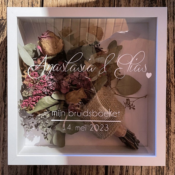 Mijn bruidsboeket in a picture frame, choice of font, personalized, gift idea, wedding, engagement, registry office 27 x 27 cm, Netherlands, Belgium