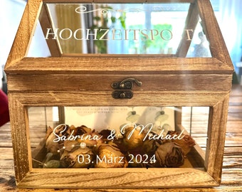 Wedding mail glass box * for money gifts and cards for the wedding, with labeling - *eye-catcher at every wedding* approx. 24 x 19.5 x 24 cm