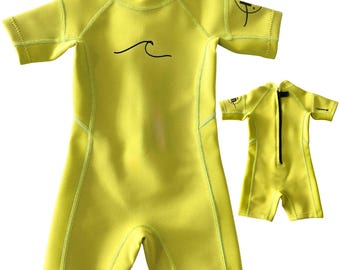 Baby, Infant, Toddler, Kids Ultra Soft  1.5mm Neoprene Wetsuit Springsuit Thermal Swimsuit Sun Protection, Short Sleeve in Sunny Yellow
