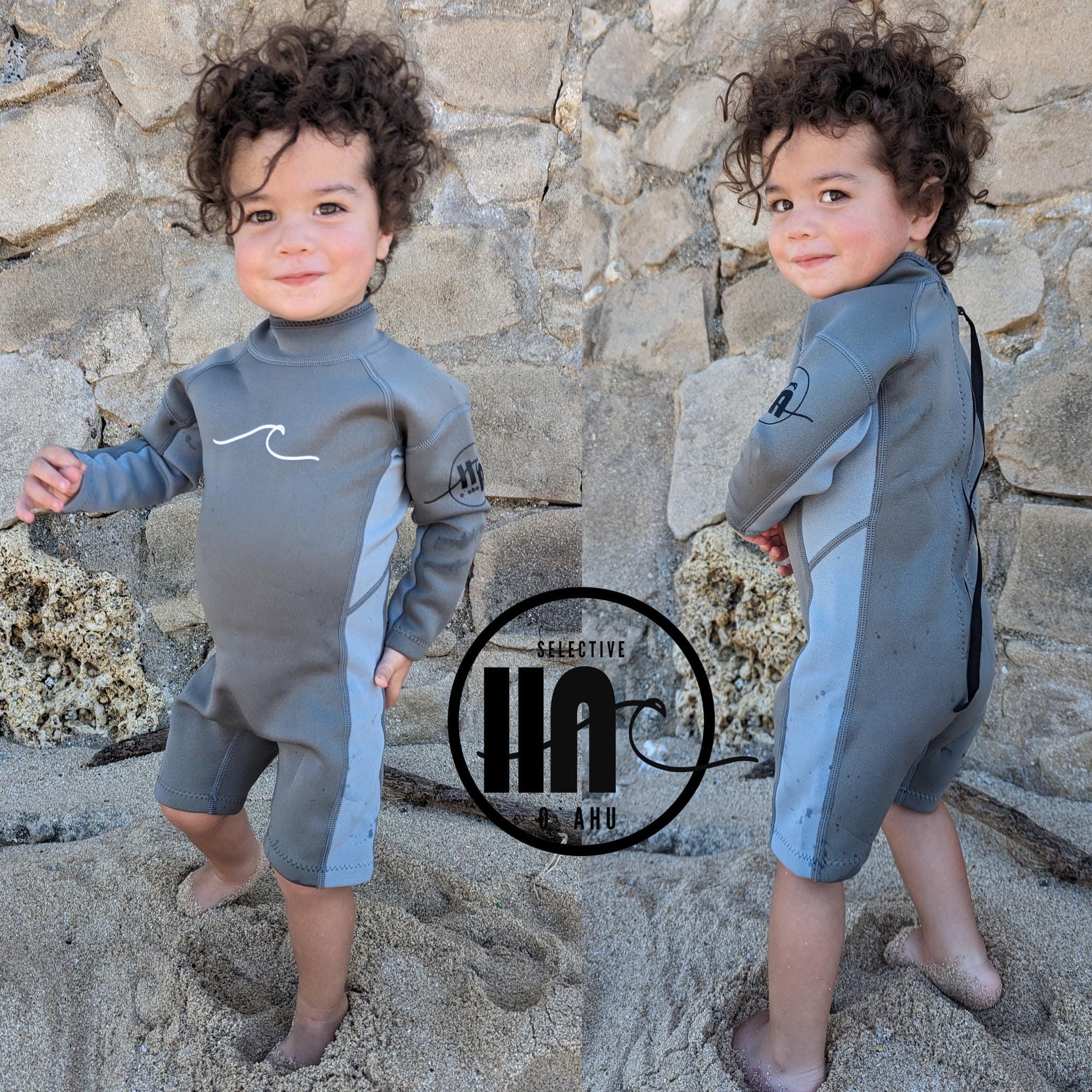 Baby, Infant, Toddler, Kids Ultra Soft  1.5mm Neoprene Wetsuit Springsuit Thermal Swimsuit Sun Protection, Long Sleeve in Monk Seal Gray