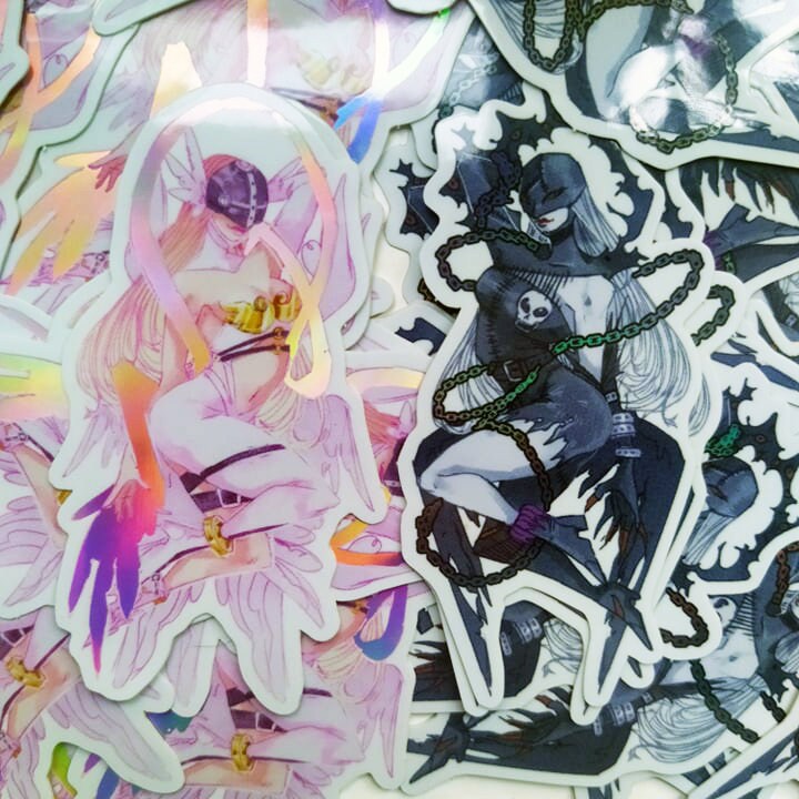 Angewomon + Ladydevimon Holographic Stickers