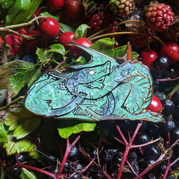 Green Dragon hard Enamel Pin, Mythology Pin