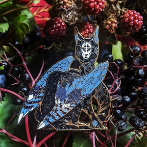 Sphinx hard enamel pin badge, Blue Jay x Panther, Mythology Pin