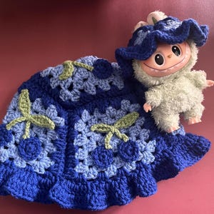 Handmade Crochet Matching Blueberry Labubu Ruffle Hat Set  display picture 2