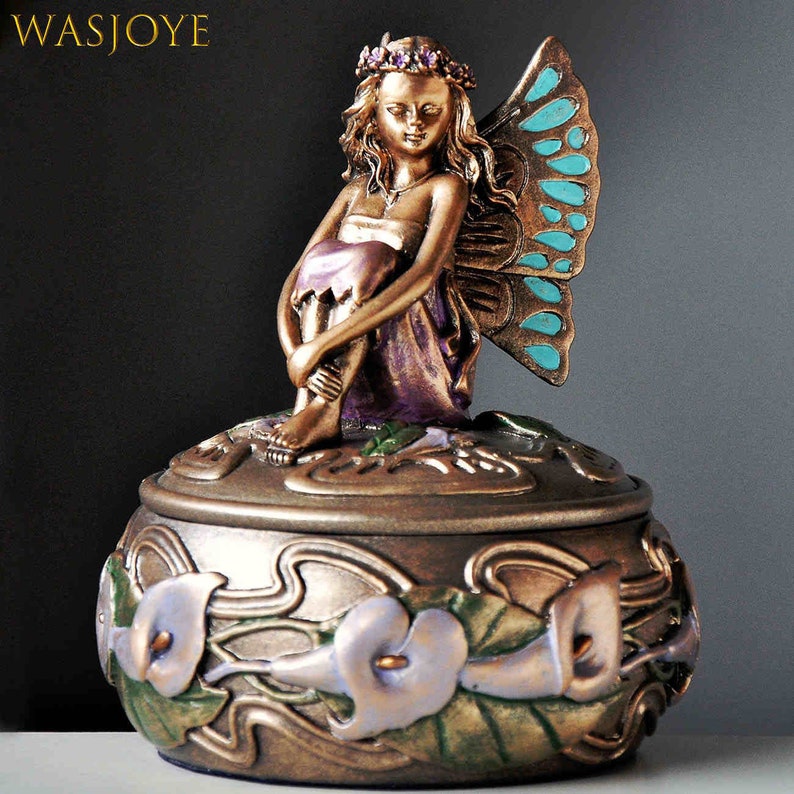 Copper Blue Jewelry keepsake Box Storage organizer Medieval Handmade Gift For HerHim Engagement Vintage Antique Metallic Cute Little Fairy