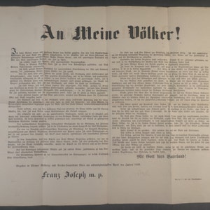 Une Meine Völker ! (À mon peuple !) François-Joseph, déclaration de guerre à la Sardaigne en 1859, réplique. 1922