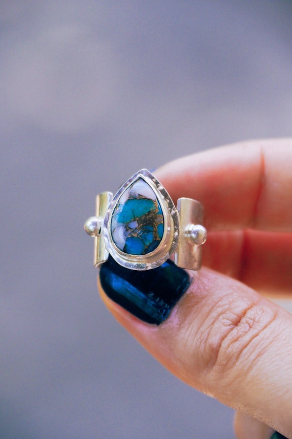 Bague en argent 925/ avec pierre pr/écieuse turquoise unique dans un style boh/émien