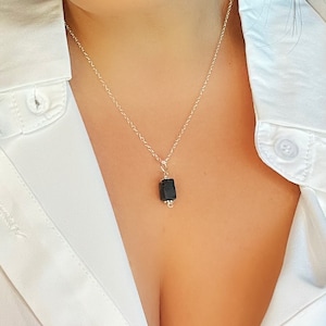 Delicate Black Tourmaline Necklace: Gold or Silver Chain, Grounding Energy