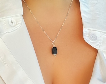 Delicate Black tourmaline necklace. On either a gold or silver chain. Free protection enchantment option. Grounding energy.