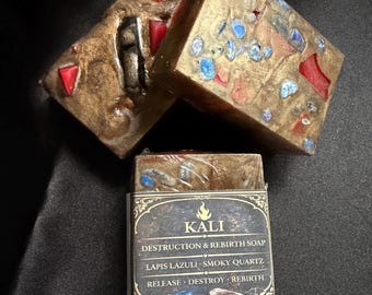 LIMITED EDITION Kali Soap – Destruction & Rebirth Ritual Bar – Lapis Lazuli and Smoky Quartz – Shadow Work Spiritual Cleanse