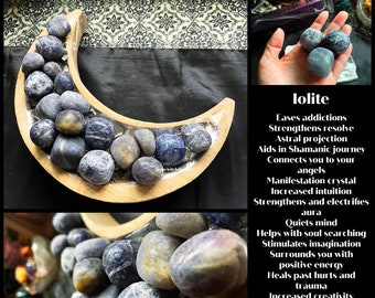 Iolite & free spell option. Associated with: Easing addictions, Astral projection, Manifestation, Connects you to your angels, Intuition.