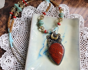 Red Jasper .925 silver crescent moon necklace. Free enchantment option. Associated with Energy, Protection, Focus, Grounding, Passion, Sex.